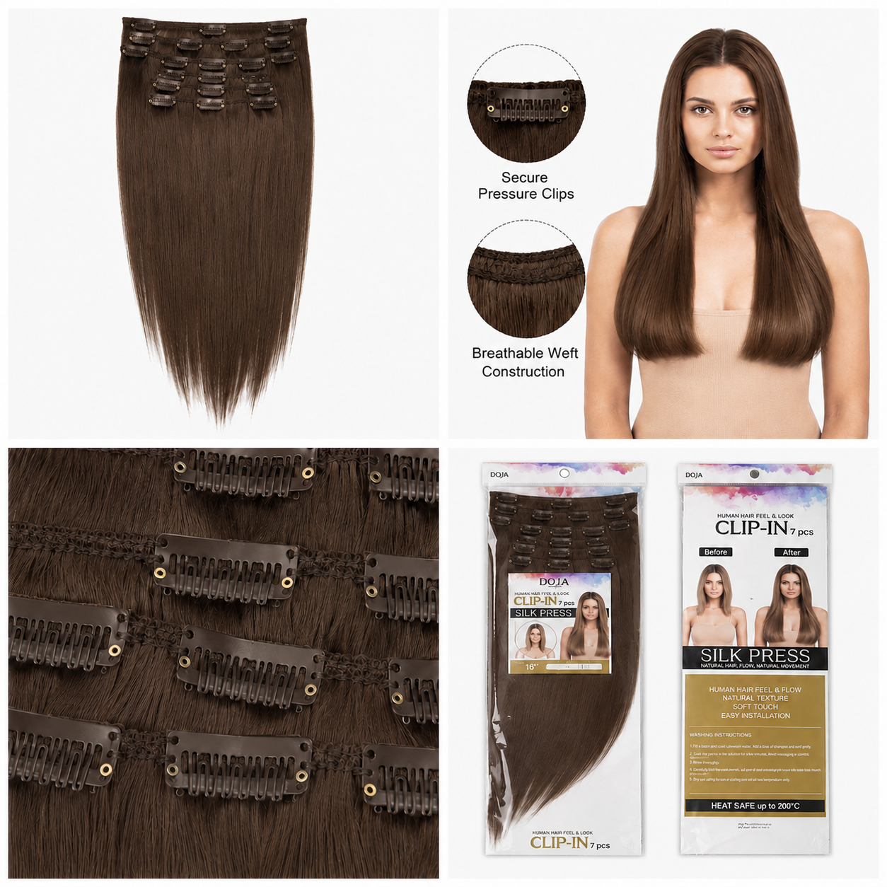 Darbro Doja Silk Press Straight Clip-In Synthetic Hair Extensions 18"