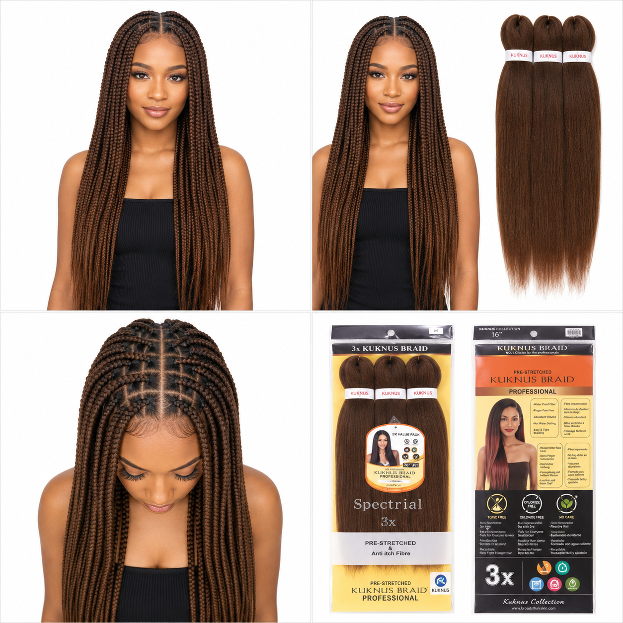Kuknus Braids 3X Value Pack Pre-Stretched 16"