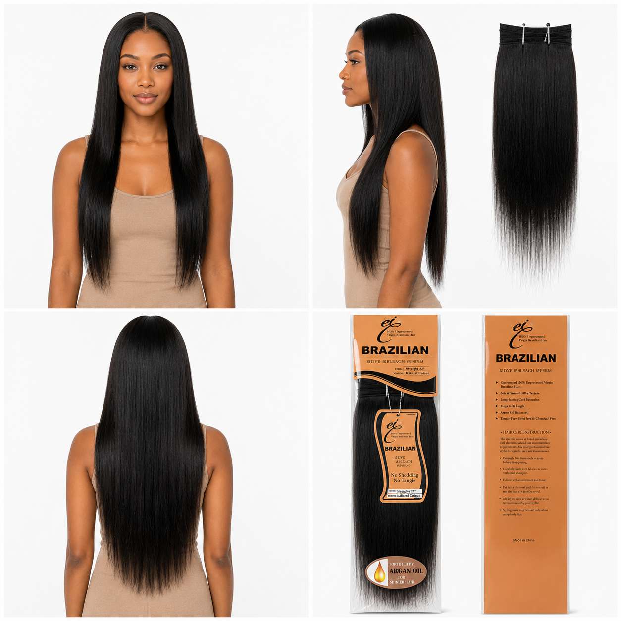 Ei Brazilian 100% Unprocessed Virgin Brazilian Human Hair Extension Straight Natural