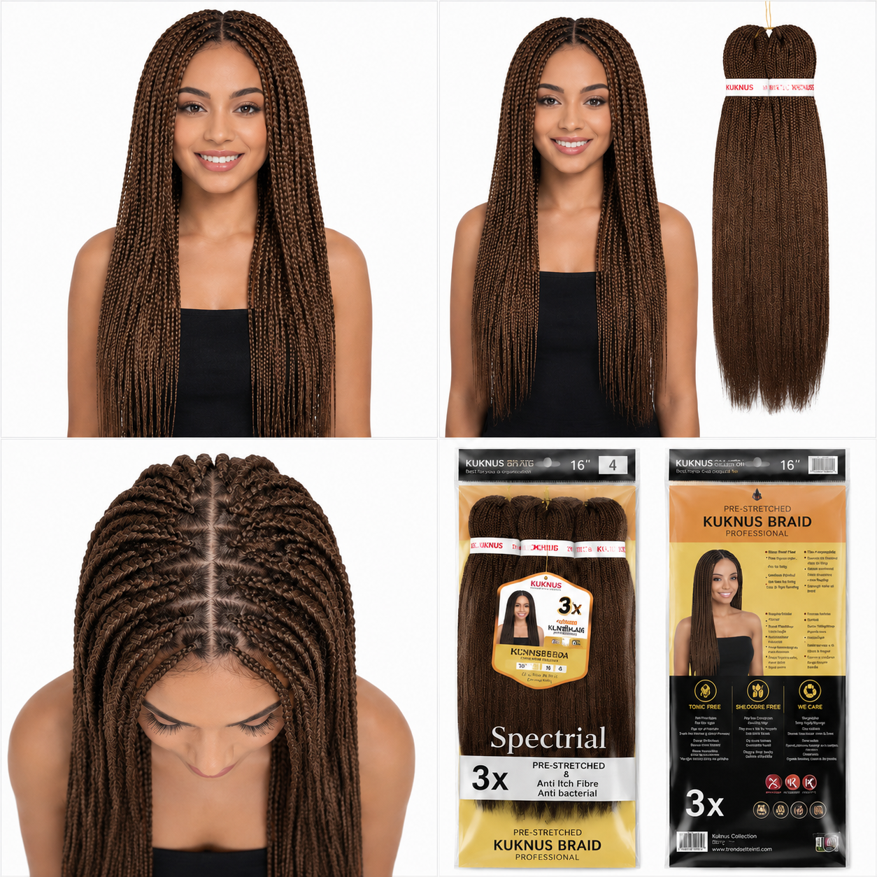 Kuknus Braids 3X Value Pack Pre-Stretched 16"