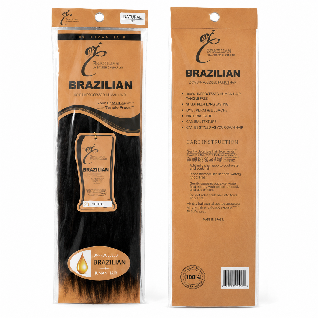 Ei 100% Unprocessed Virgin Brazilian Human Hair Extension Body Wave Natural