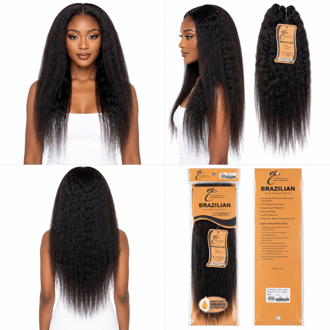 Ei 100% Unprocessed Virgin Brazilian Human Hair Extension Kinky Straight