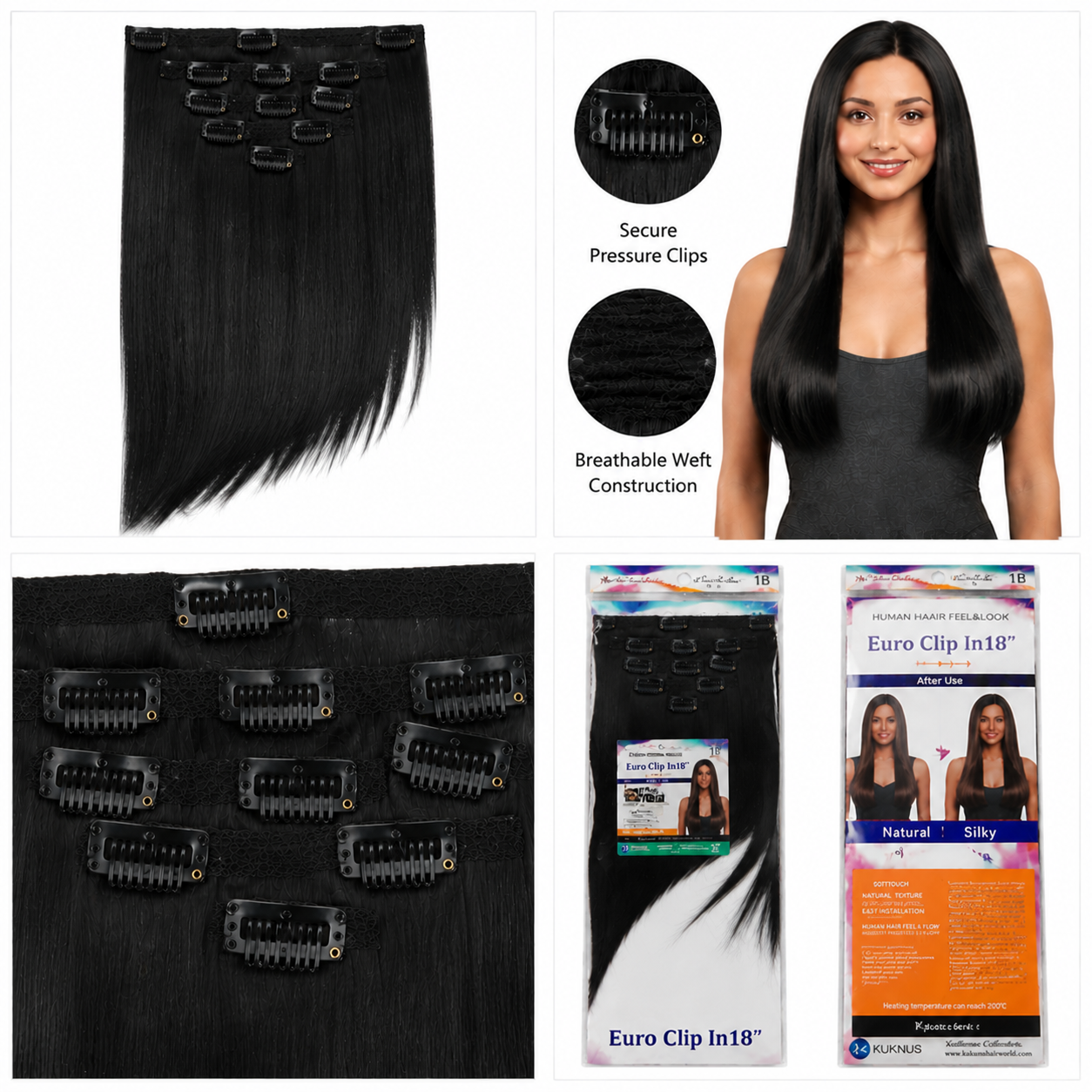 Kuknus Euro Clip-In Straight Synthetic Hair Extensions 18"