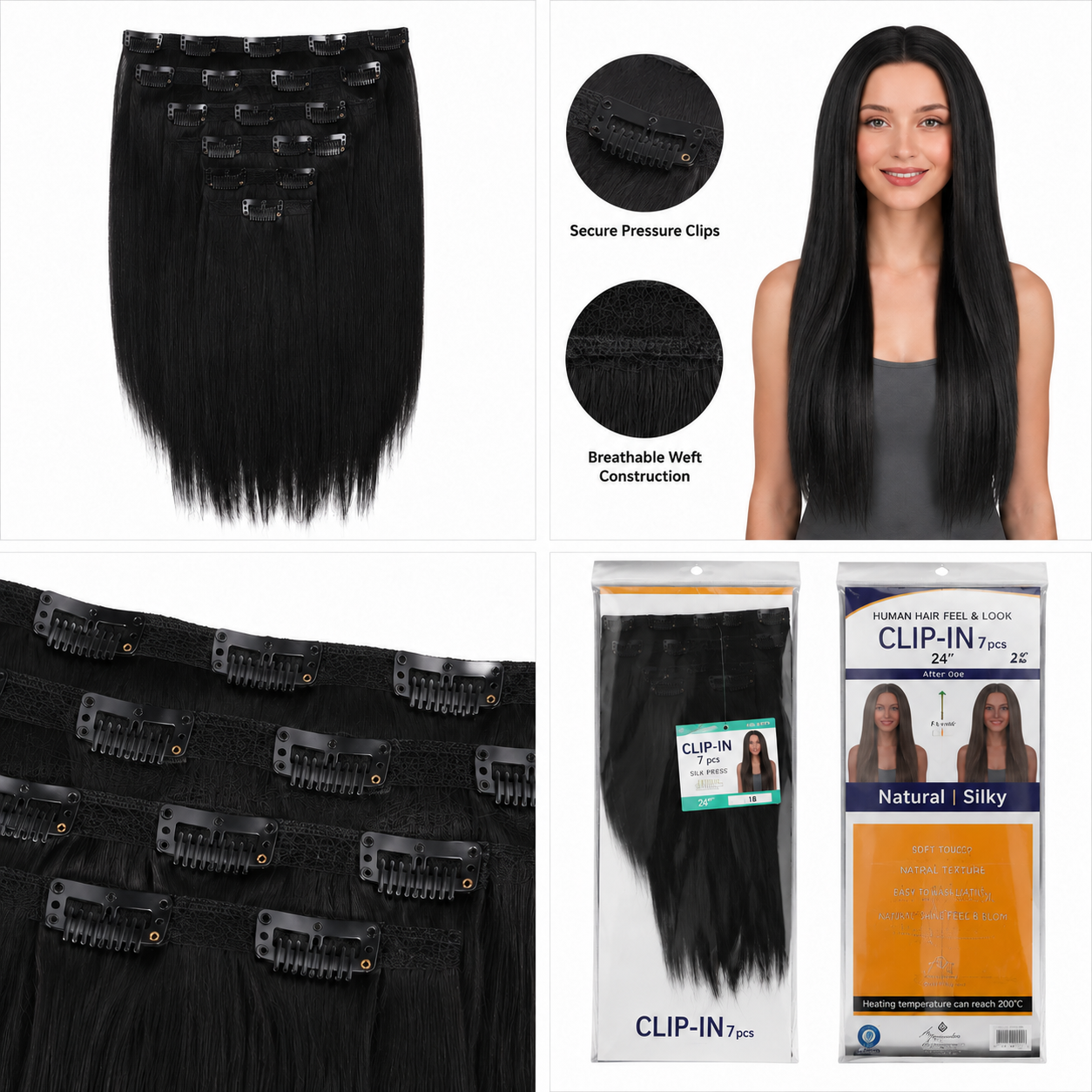 Kuknus Silk Press Straight Clip-In Synthetic Hair Extensions 24"