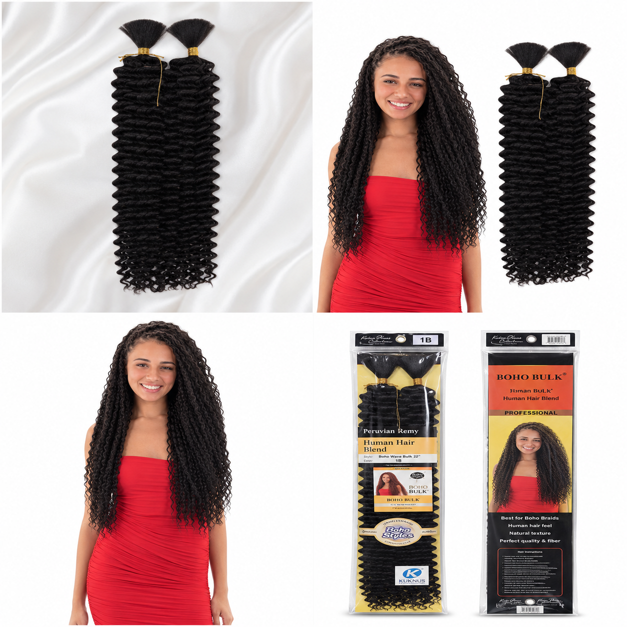 Kuknus Style Boho Water Wave Bulk Human Braiding Hair