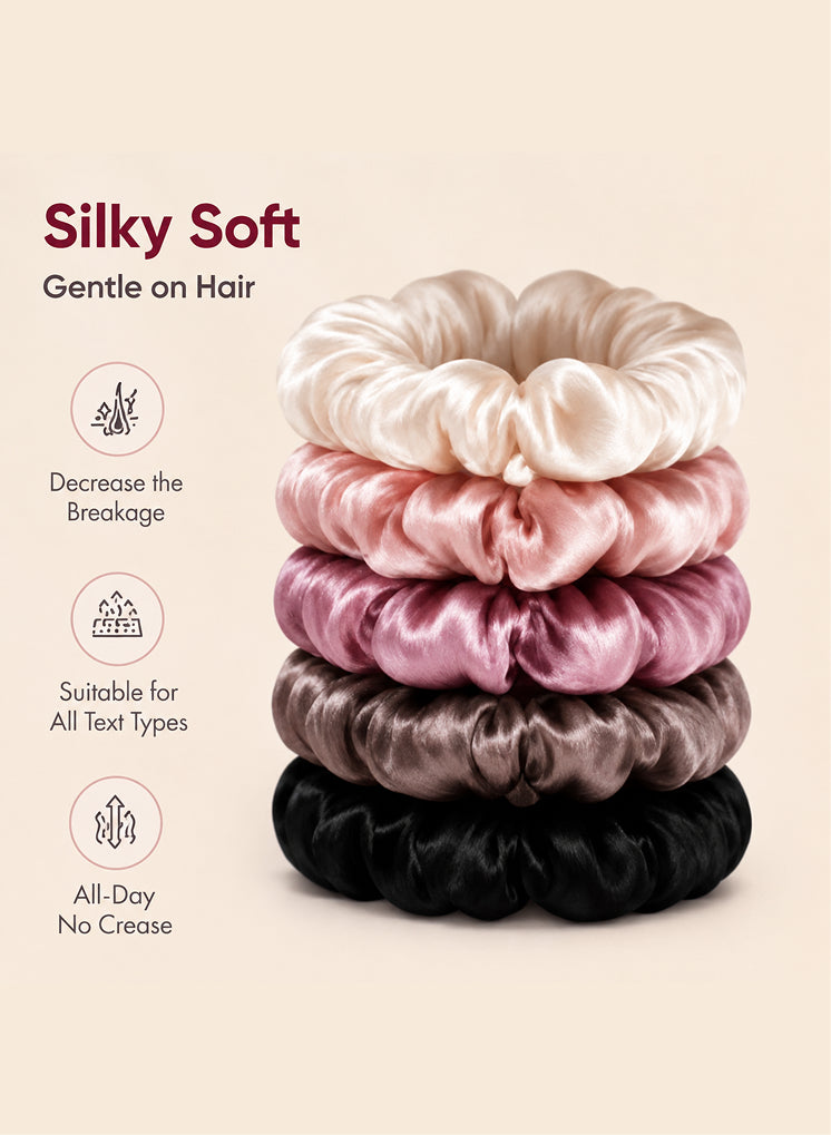 Silk Satin Scrunchie Set- 5 Pack Hair Ties.