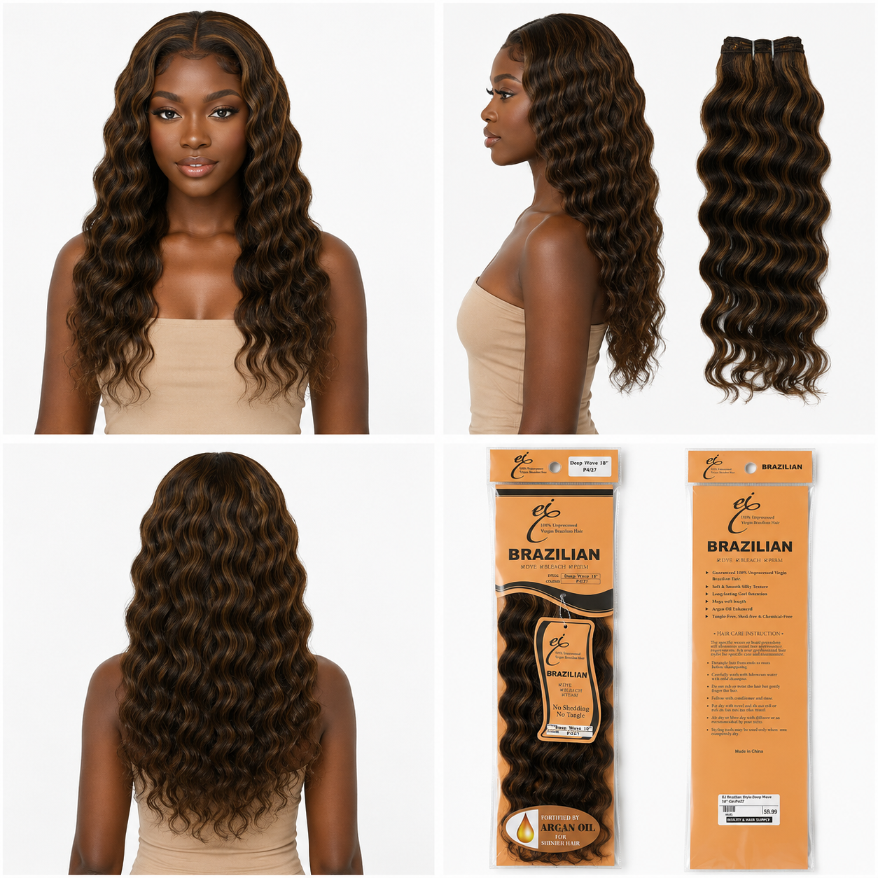 Ei Brazilian 100% Unprocessed Virgin Brazilian Human Hair Extension Deep Wave Natural