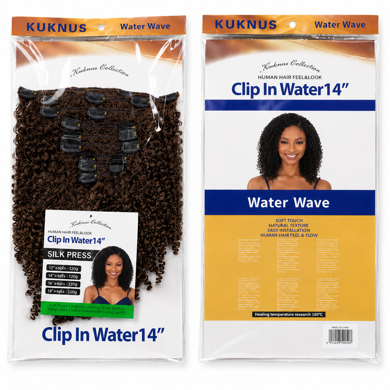 Kuknus Water Wave Clip-In Synthetic Hair Extensions 14"