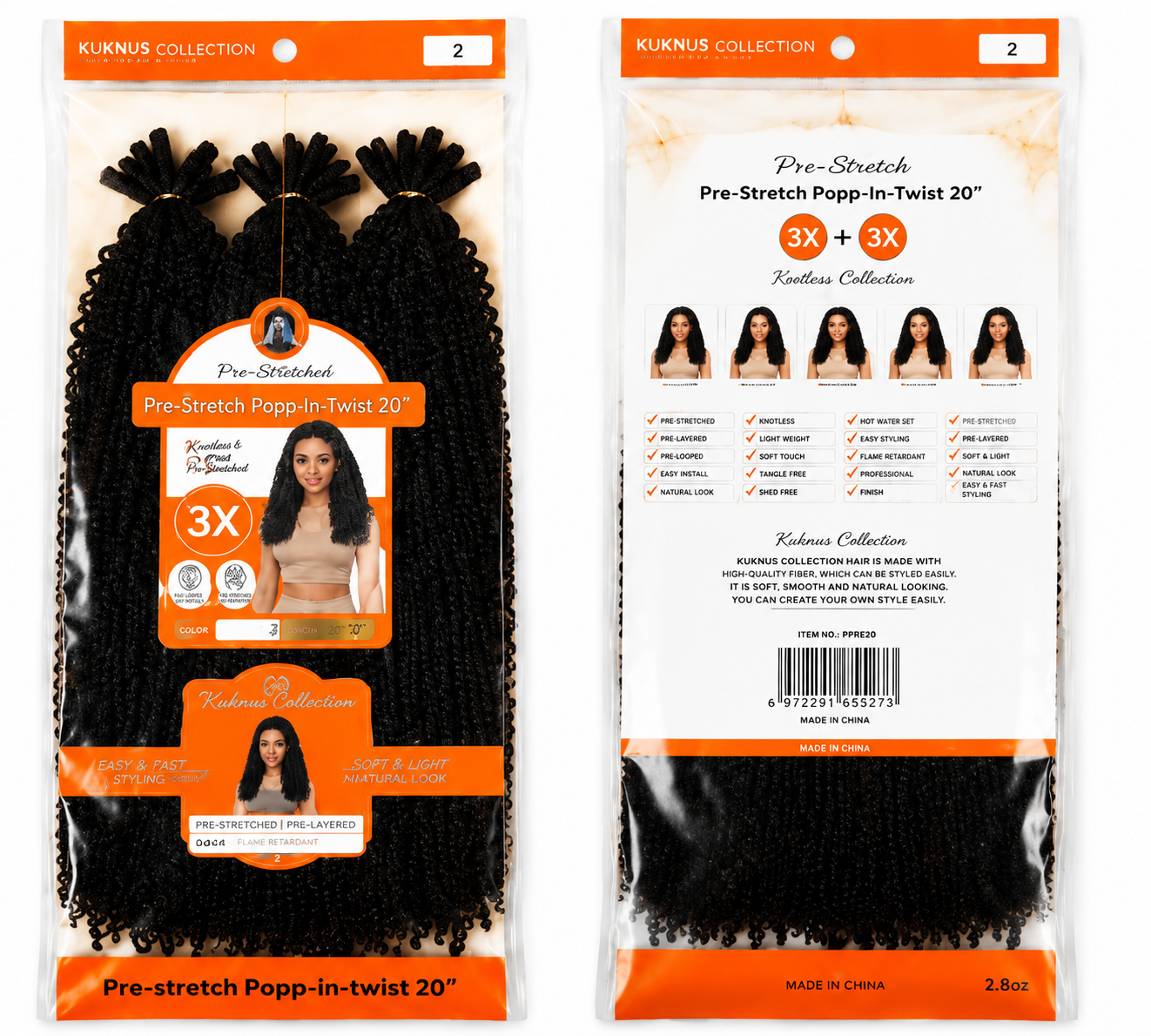 Kuknus Style Pre Streched Popp-In-Twist Bulk Synthetic Hair