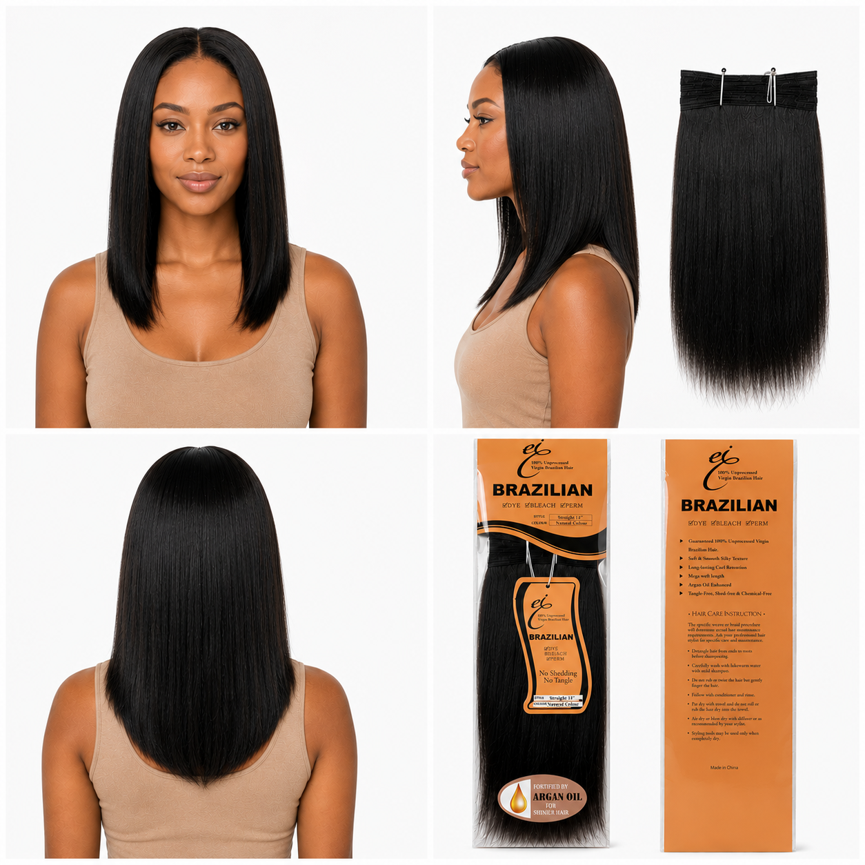 Ei Brazilian 100% Unprocessed Virgin Brazilian Human Hair Extension Straight Natural