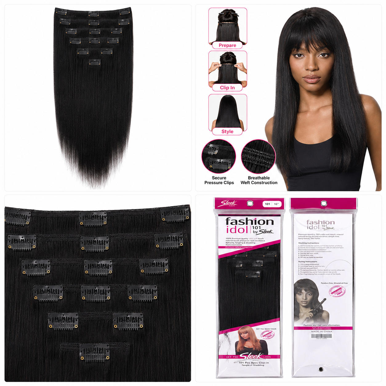 Sleek Fashion Idol 101 Synthetic Clip-In Hair Extensions 18"