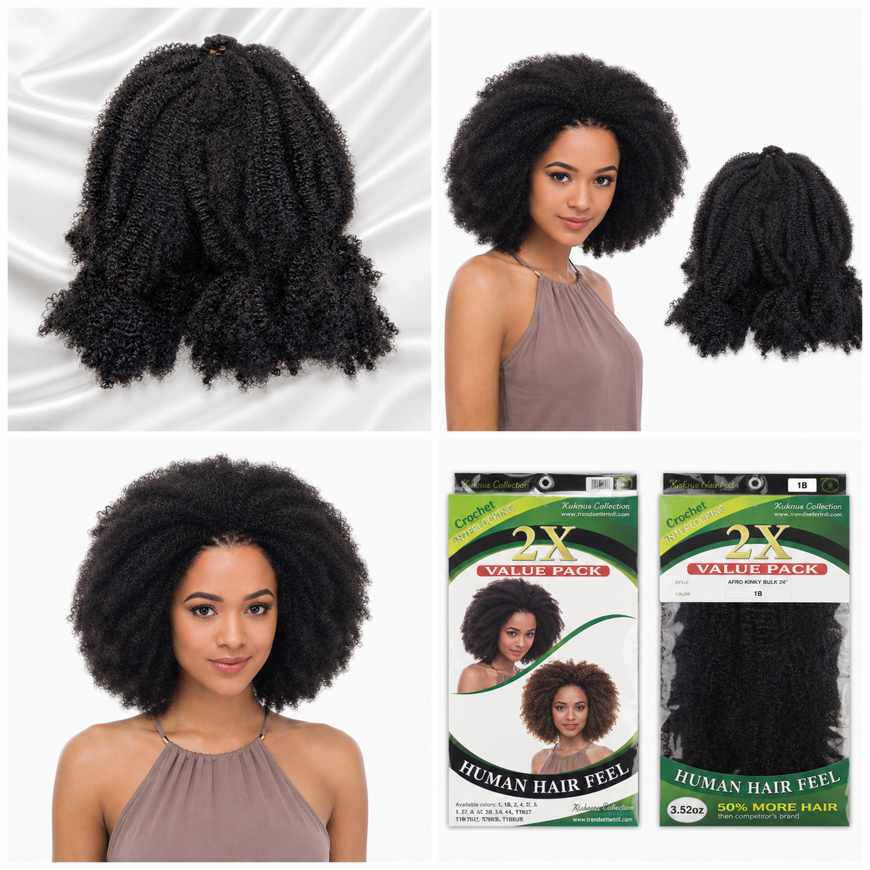 Kuknus Afro Kinky Bulk Synthetic Braiding Hair, 24"