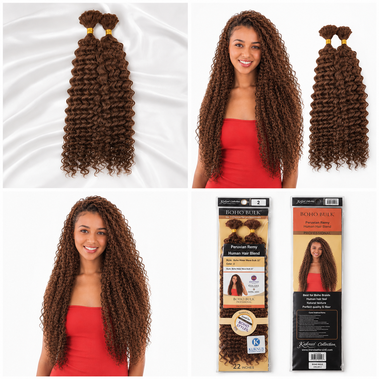 Kuknus Style Boho Water Wave Bulk Human Braiding Hair