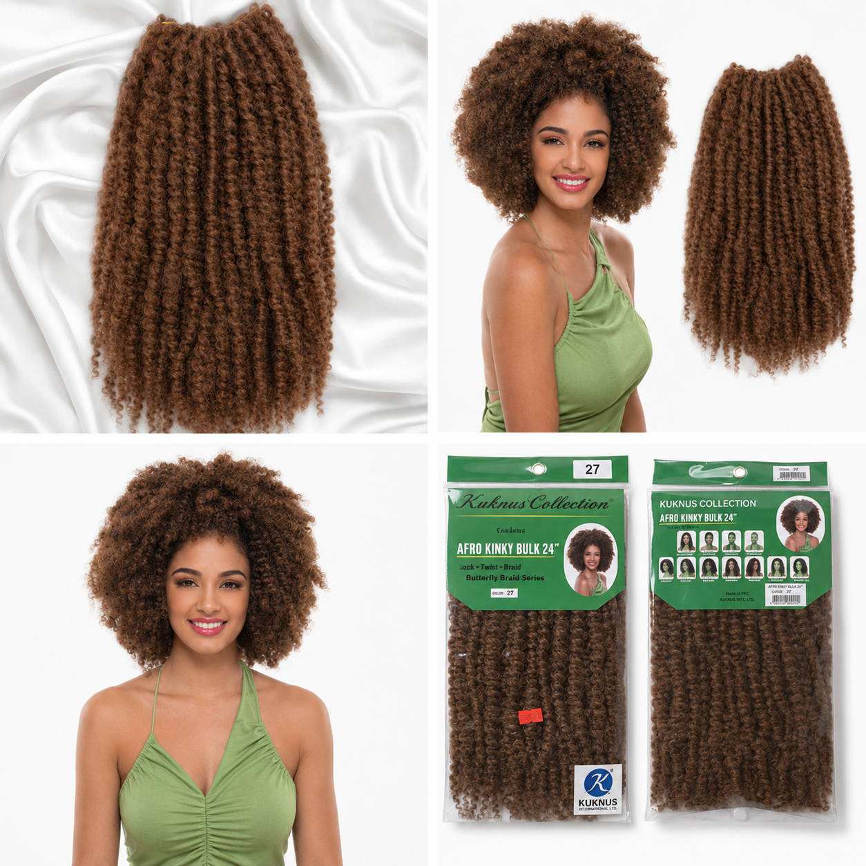 Kuknus Afro Kinky Bulk Synthetic Braiding Hair, 24"