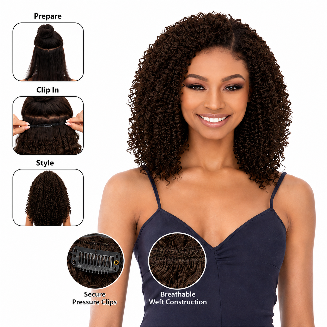 Kuknus Synthetic Water Wave Clip-In Hair Extensions 14"