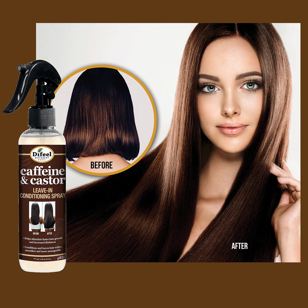 Difeel Caffeine and Castor Faster Hair Growth Leave-In Spray 6oz-All-Beauty and hair supply