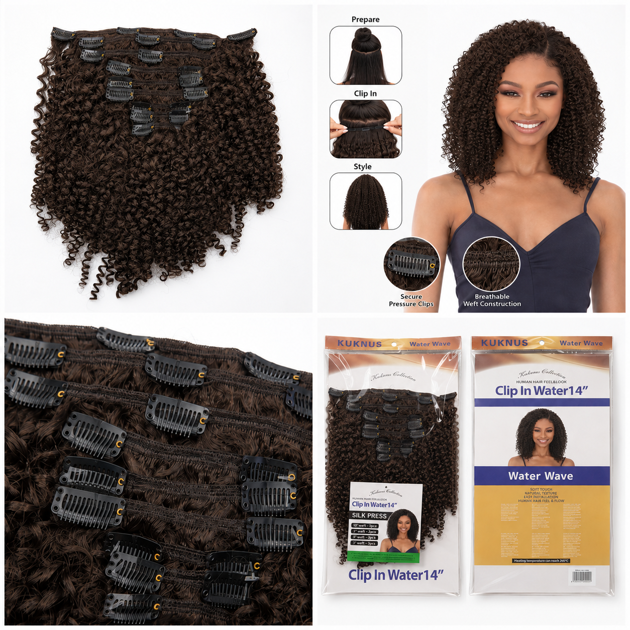Kuknus Water Wave Clip-In Synthetic Hair Extensions 14"
