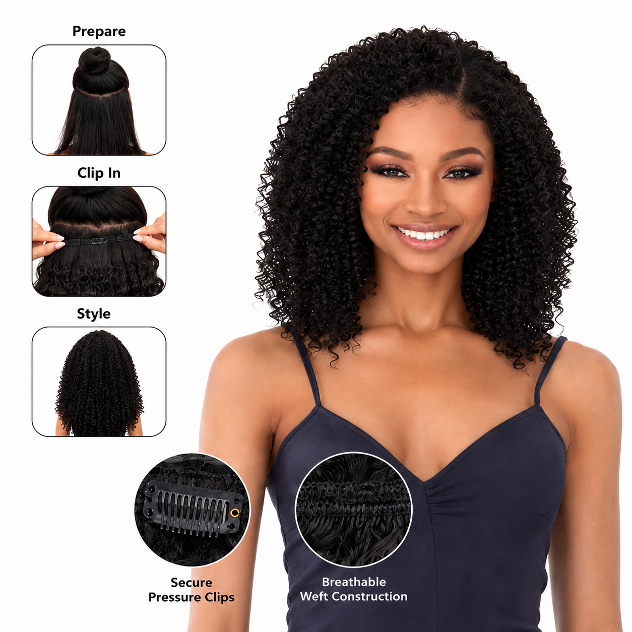 Kuknus Synthetic Water Wave Clip-In Hair Extensions 14"