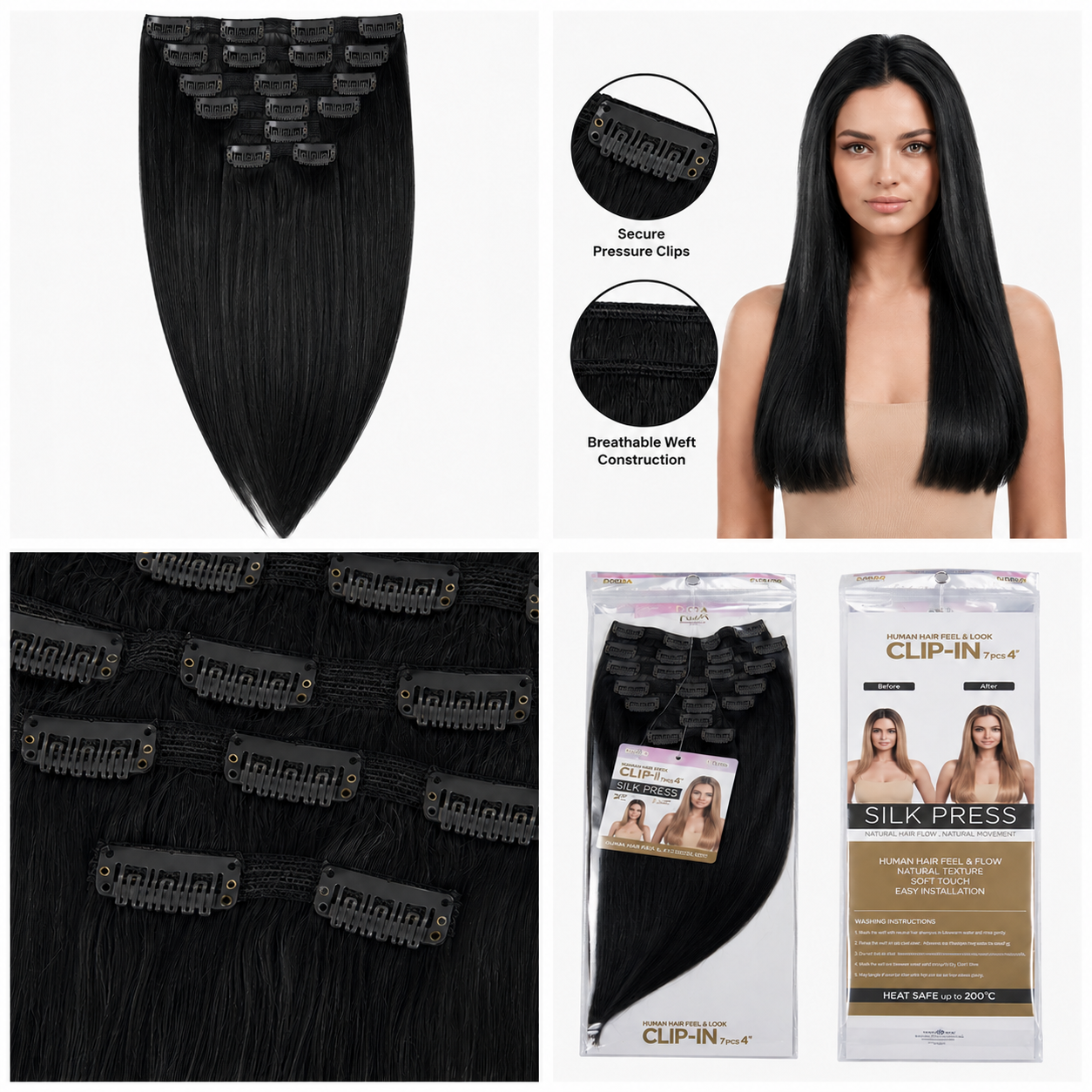 Darbro Doja Silk Press Straight Clip-In Synthetic Hair Extensions 22"