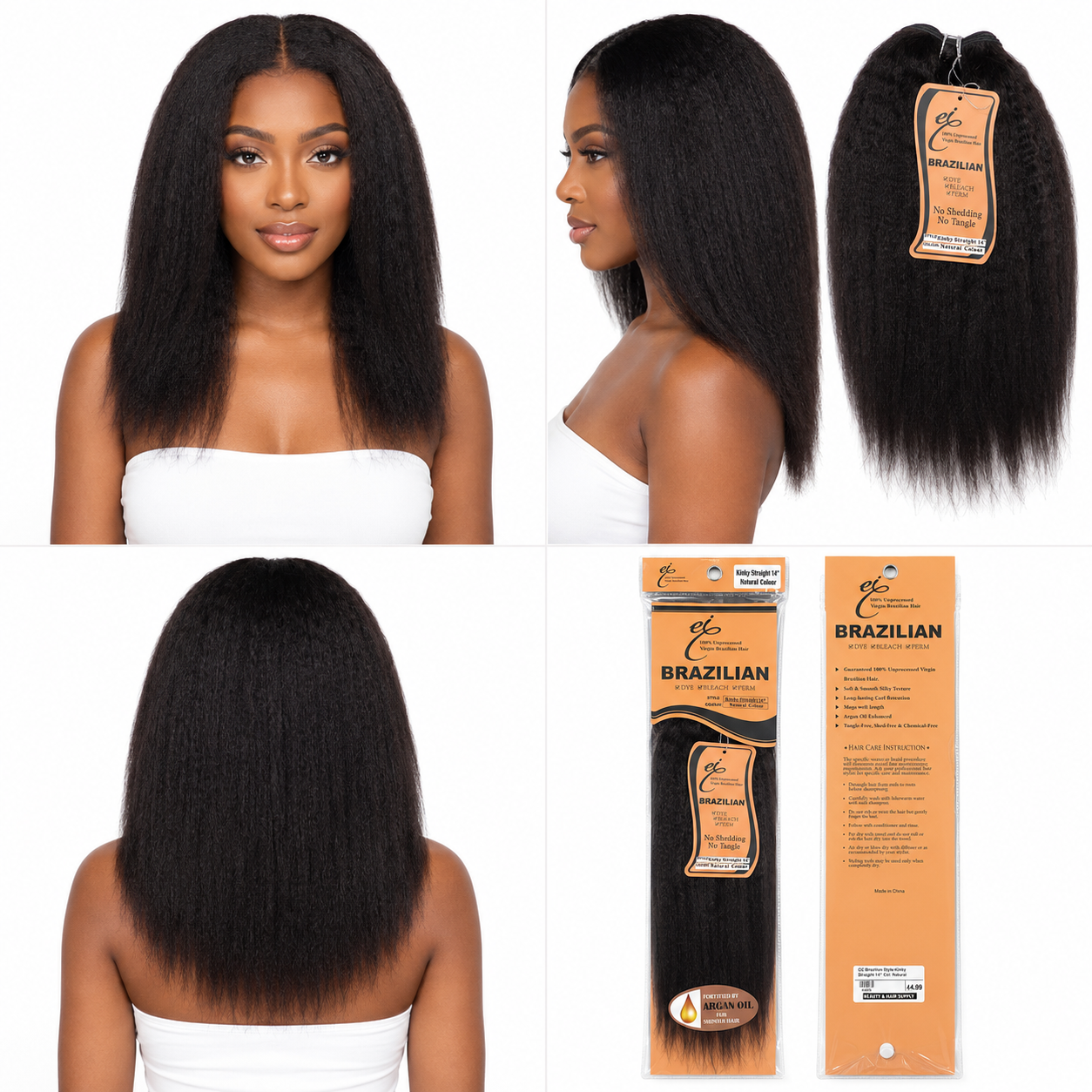 Ei 100% Unprocessed Virgin Brazilian Human Hair Extension Kinky Straight