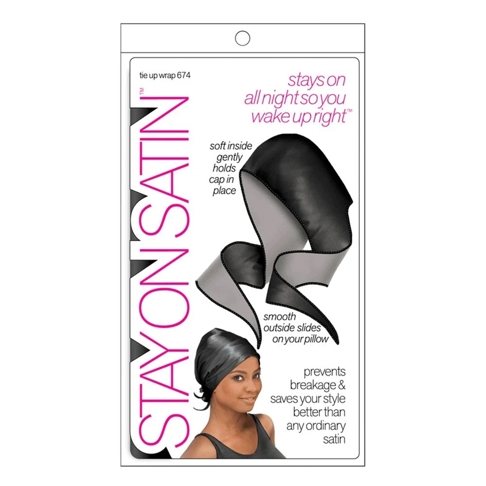 Stay On Satin Tie-Up Wrap Black-All-Beauty and hair supply