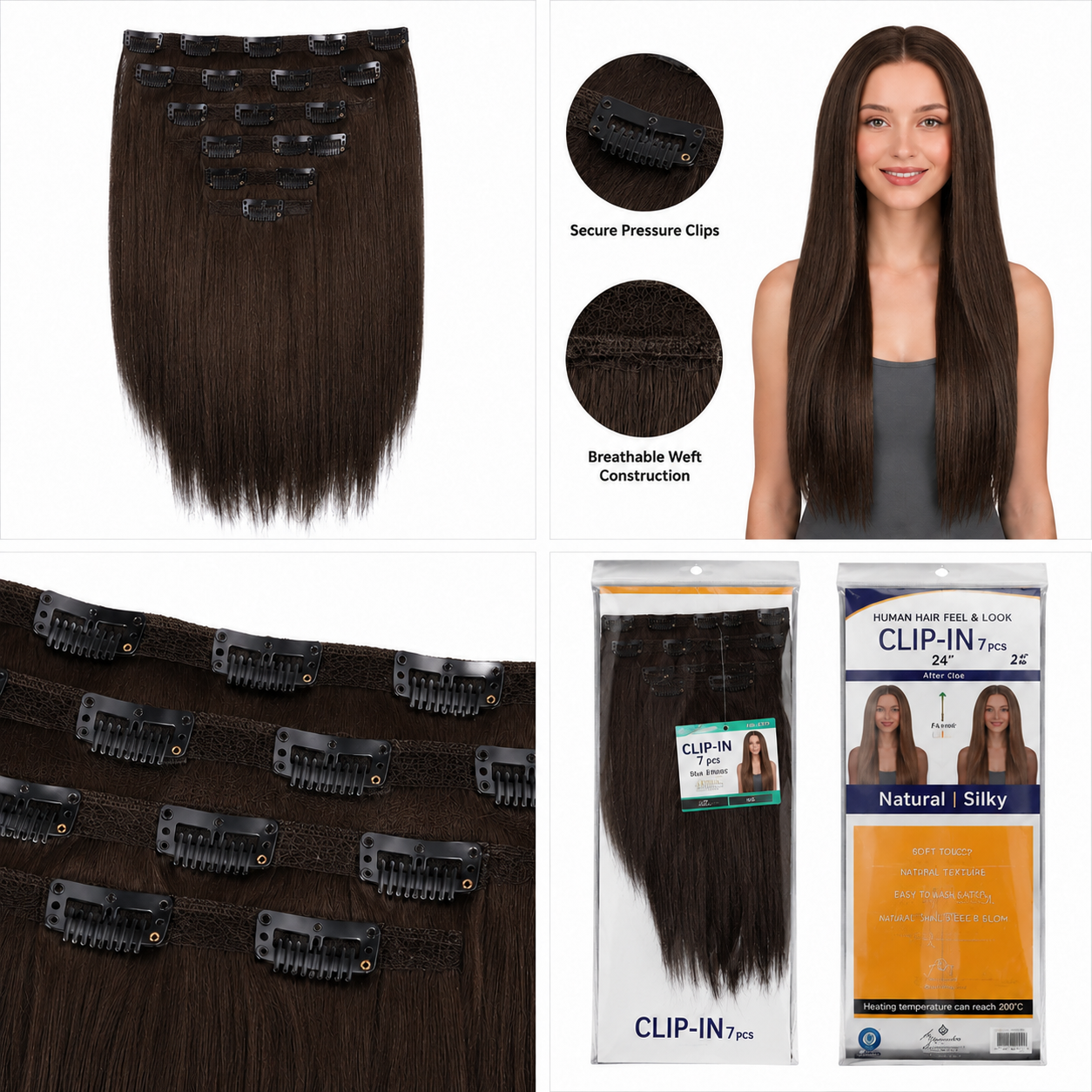 Kuknus Silk Press Straight Clip-In Synthetic Hair Extensions 24"