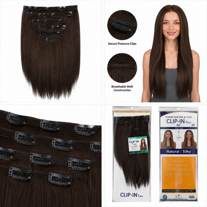 Kuknus Silk Press Straight Clip-In Synthetic Hair Extensions 24"