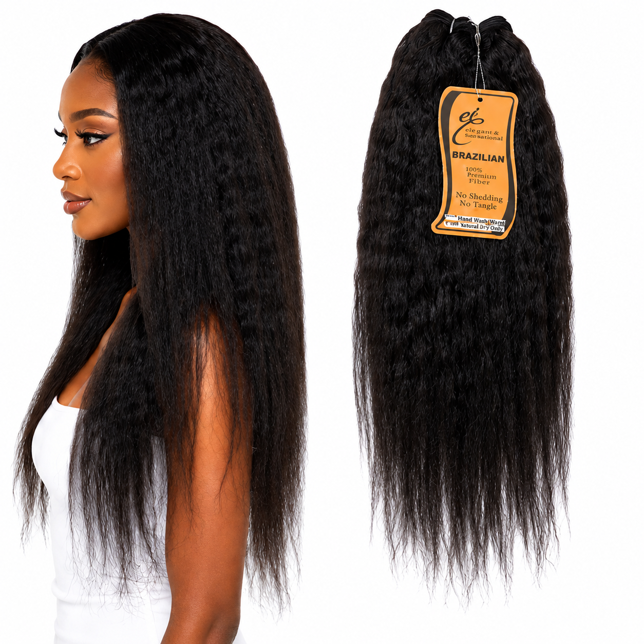Ei Brazilian 100% Unprocessed Virgin Human Hair Style: Kinky Straight (Natural Color)