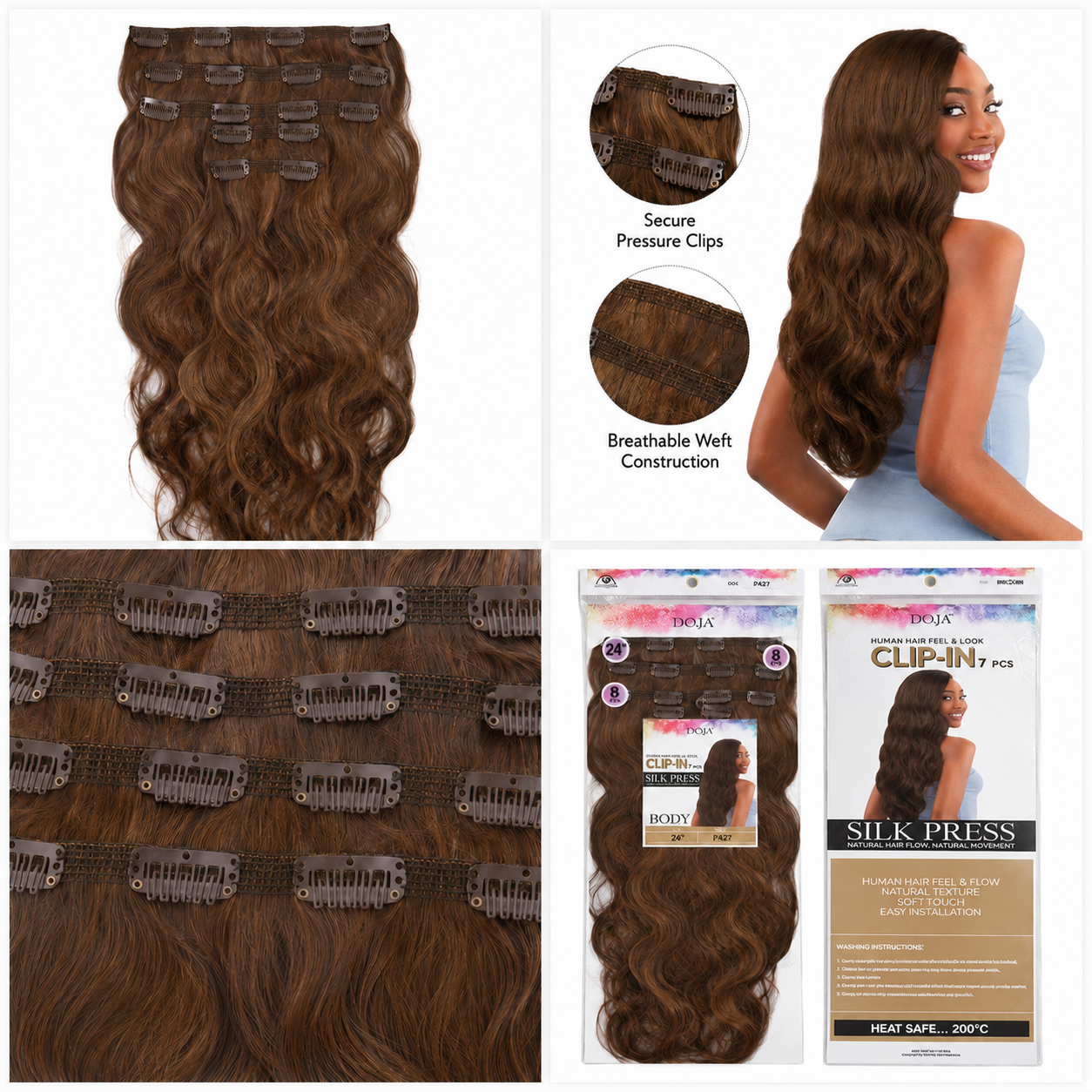 Darbro Doja Silk Press Body Wave Clip-In Synthetic Hair Extensions 24"