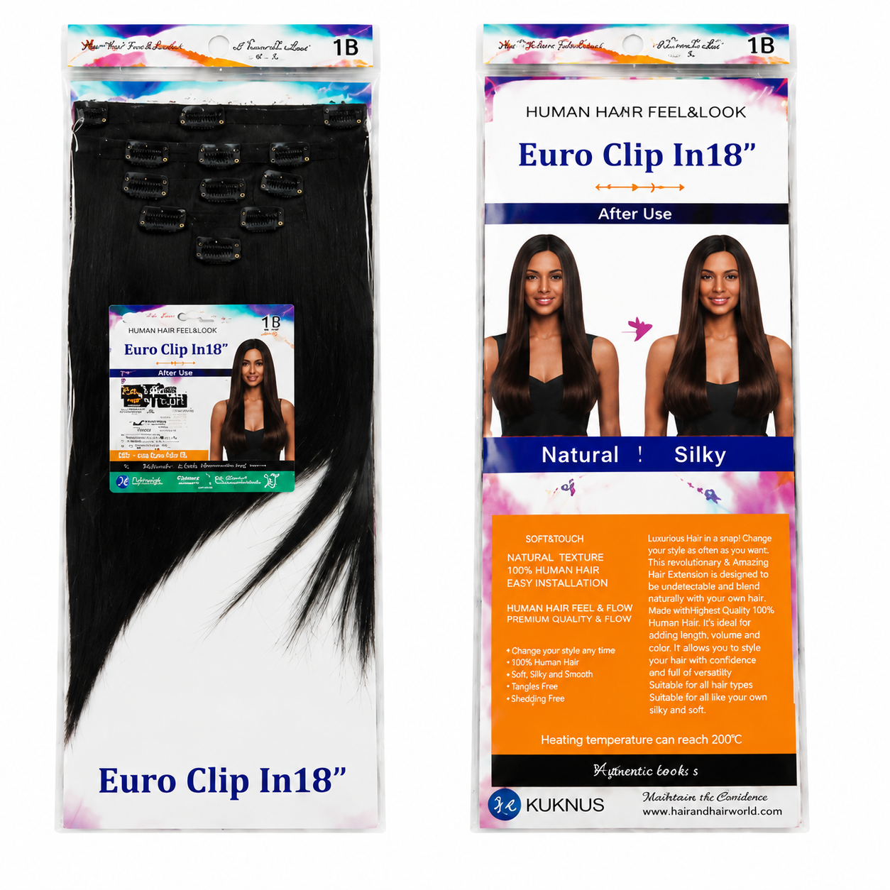 Kuknus Euro Clip-In Straight Synthetic Hair Extensions 18"