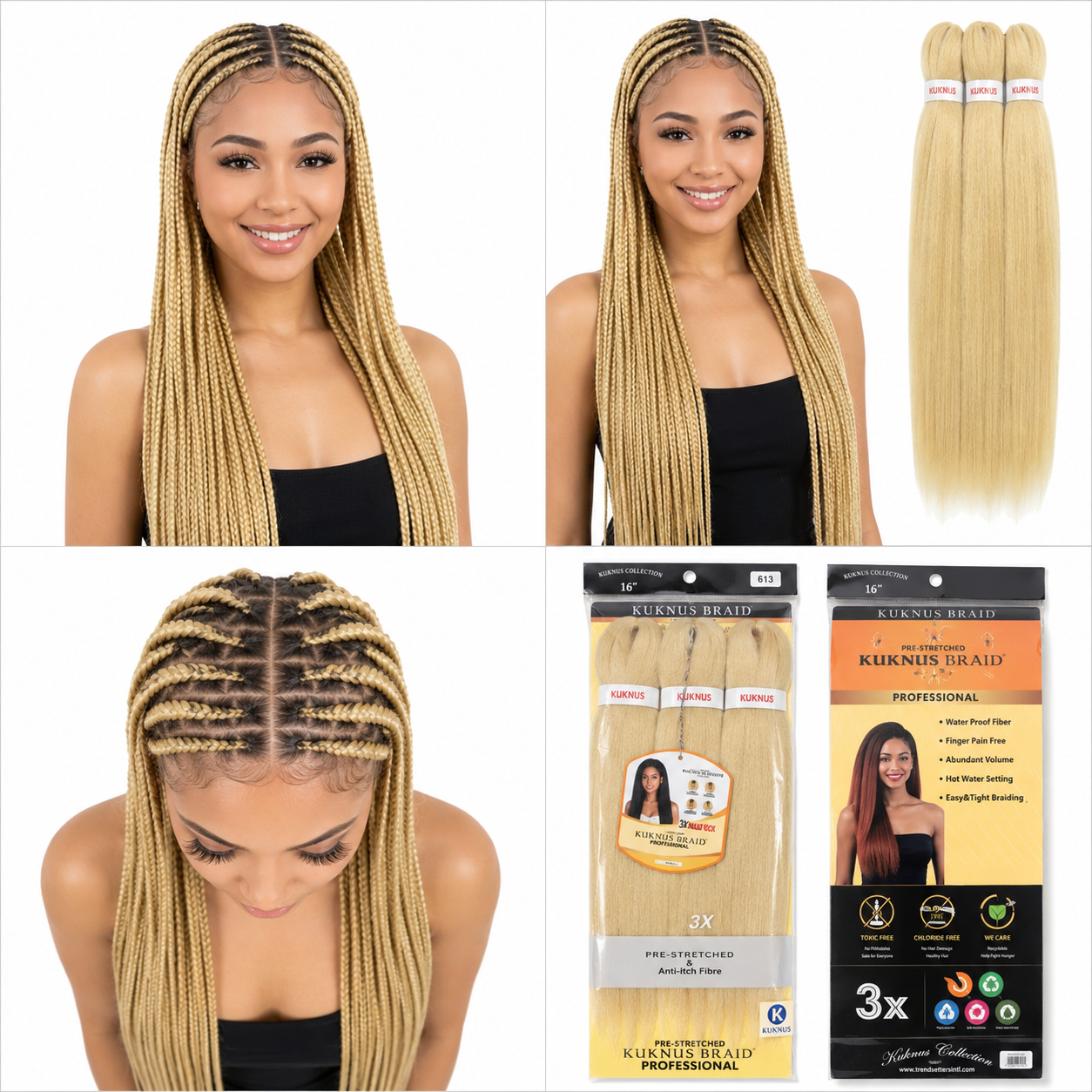 Kuknus Braids 3X Value Pack Pre-Stretched 16"
