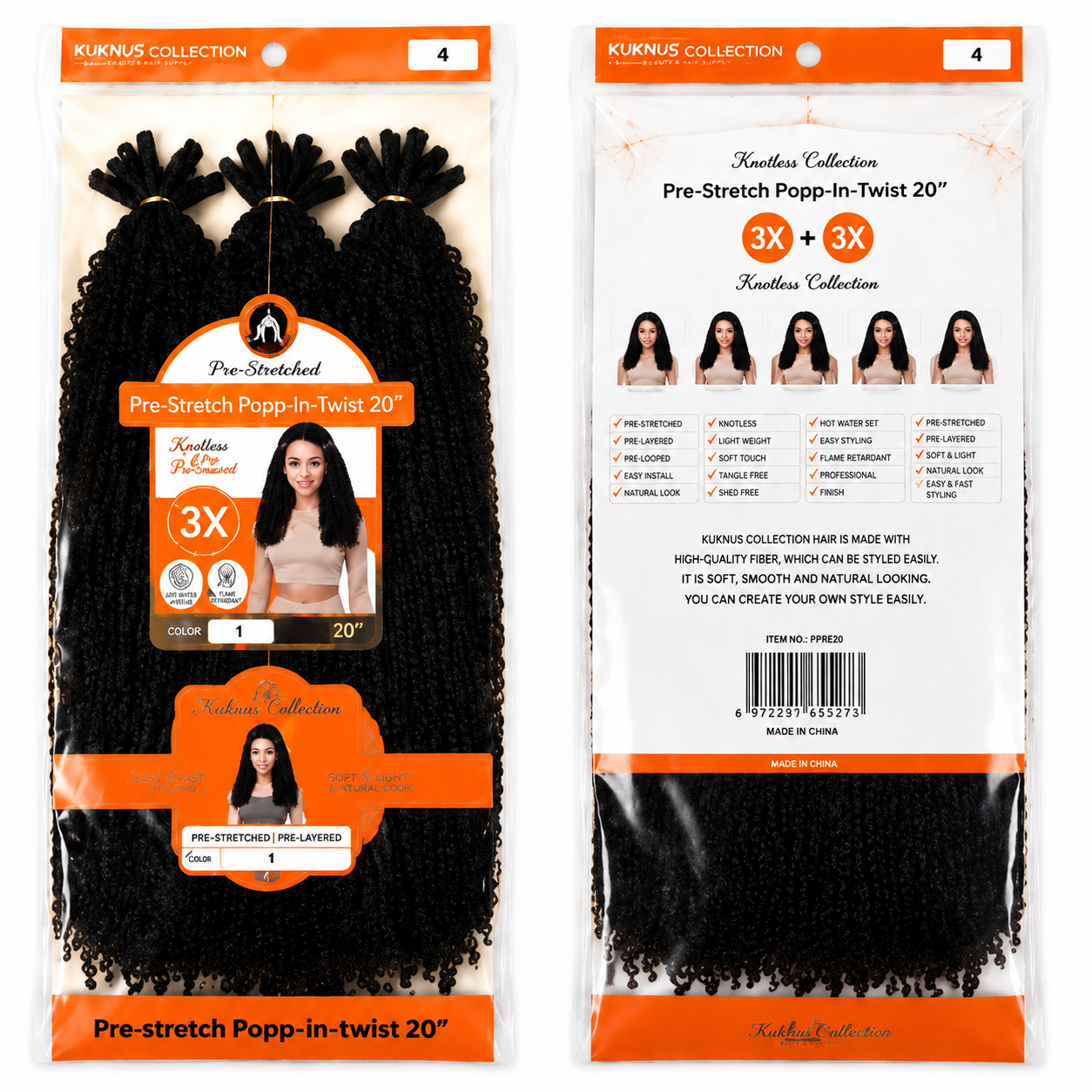 Kuknus Style Pre Streched Popp-In-Twist Bulk Synthetic Hair