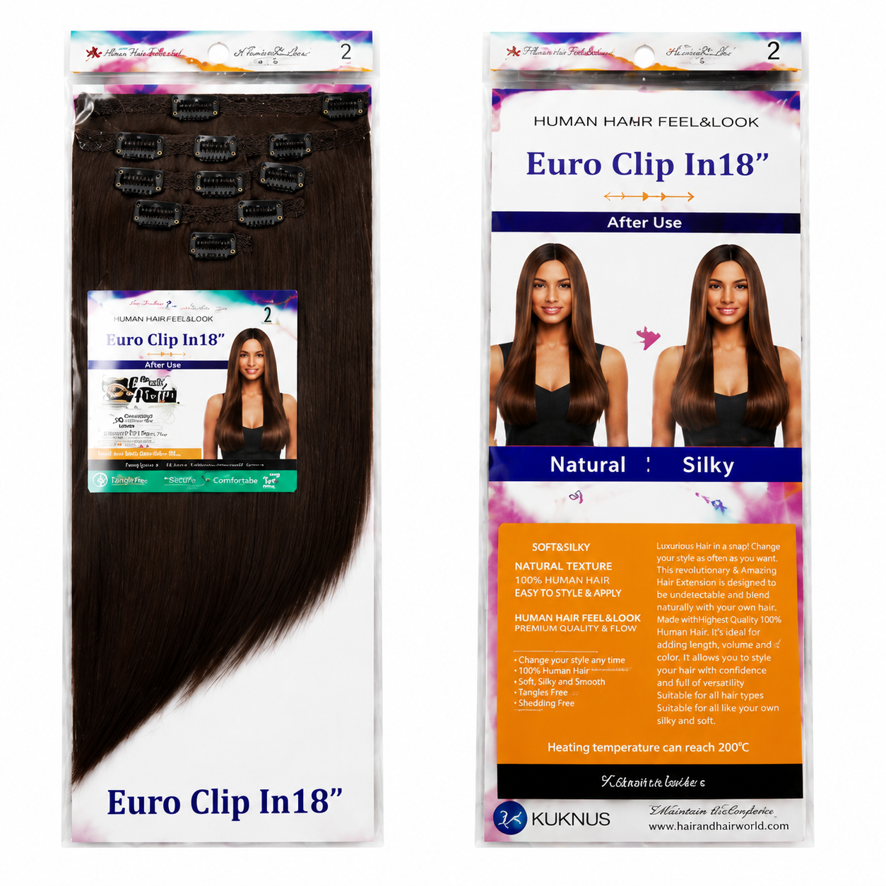 Kuknus Euro Clip-In Straight Synthetic Hair Extensions 18"