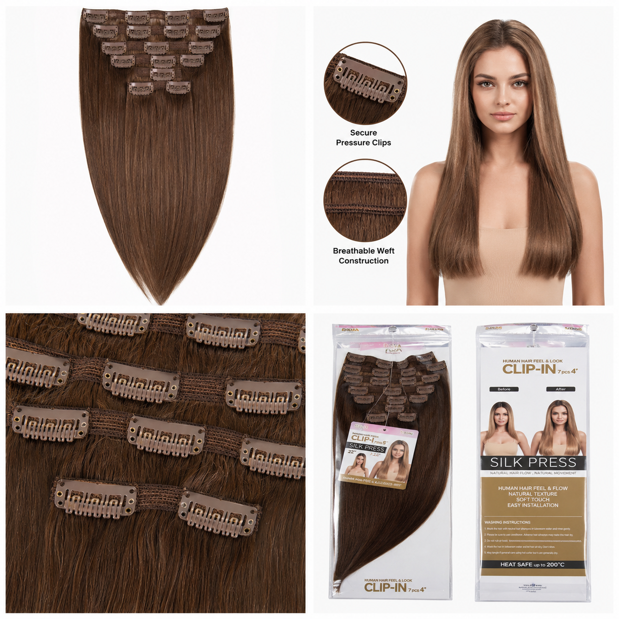 Darbro Doja Silk Press Straight Clip-In Synthetic Hair Extensions 22"