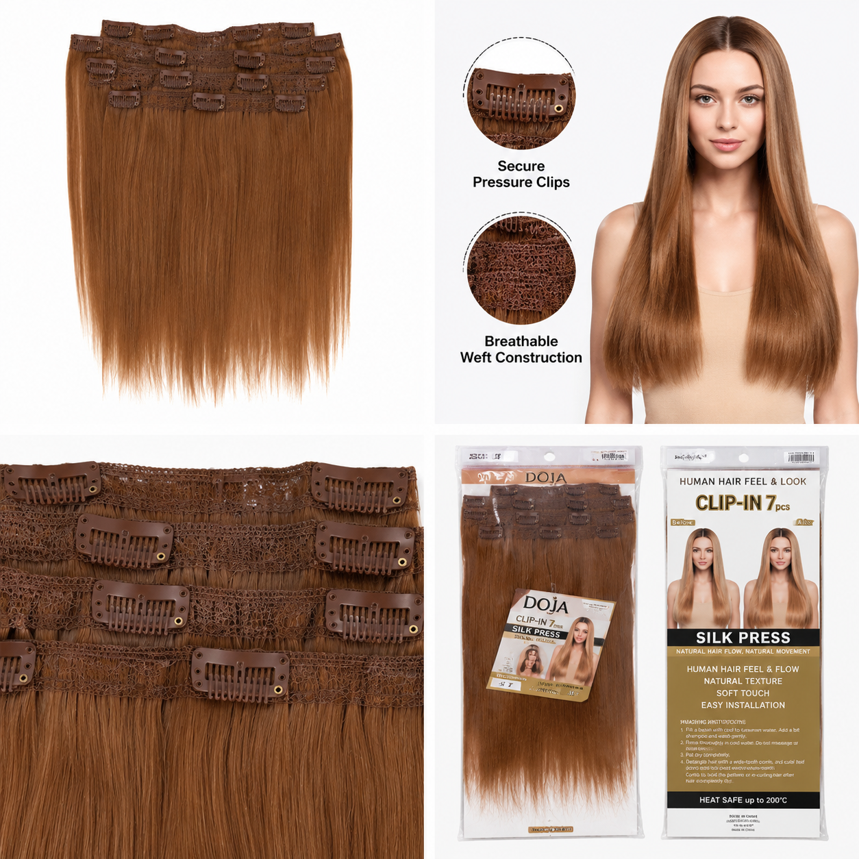 Darbro Doja Silk Press Straight Clip-In Synthetic Hair Extensions 18"