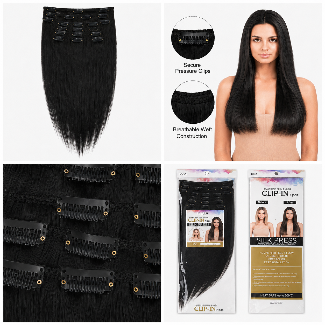 Darbro Doja Silk Press Straight Clip-In Synthetic Hair Extensions 18"