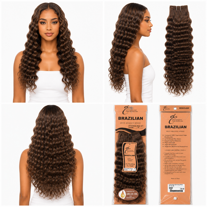 Ei Brazilian 100% Unprocessed Virgin Brazilian Human Hair Extension Deep Wave Natural