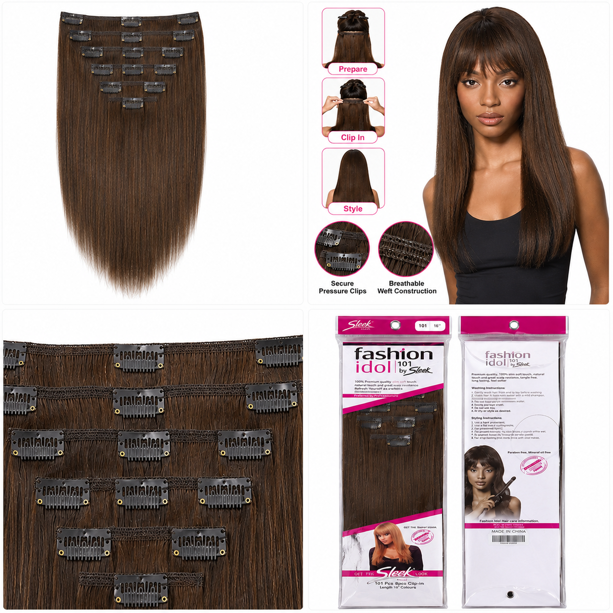 Sleek Fashion Idol 101 Synthetic Clip-In Hair Extensions 18"