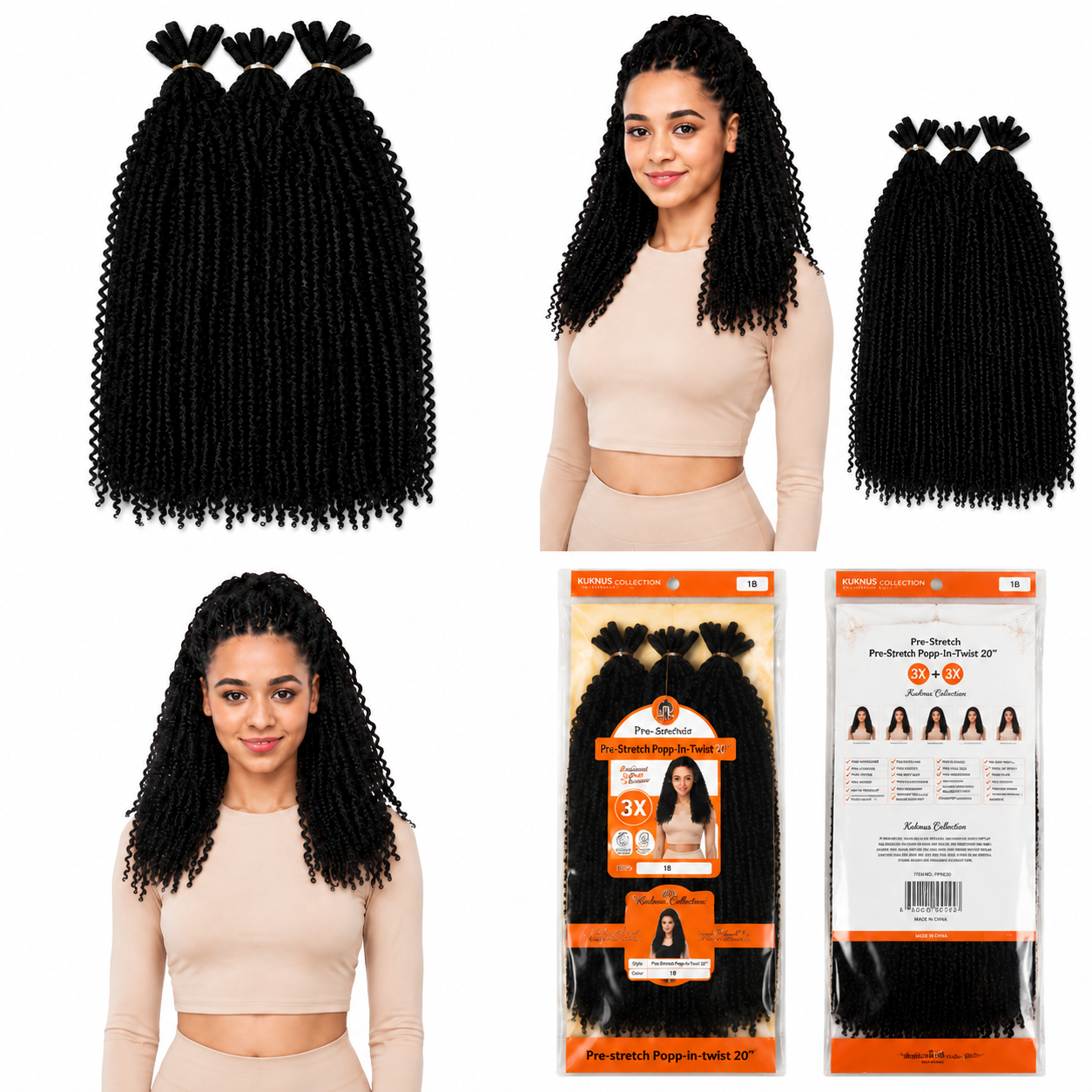 Kuknus Style Pre Streched Popp-In-Twist Bulk Synthetic Hair