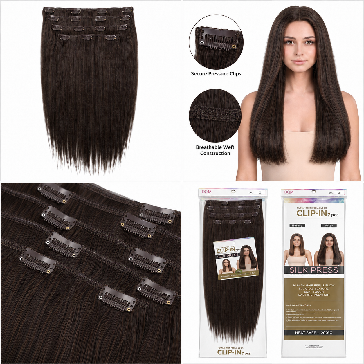 Darbro Doja Silk Press Straight Clip-In Synthetic Hair Extensions 22"