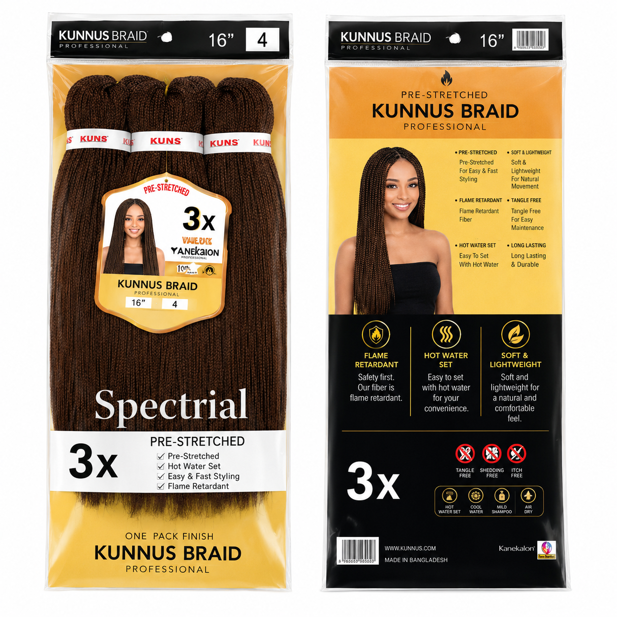 Kuknus Braids 3X Value Pack Pre-Stretched 16"