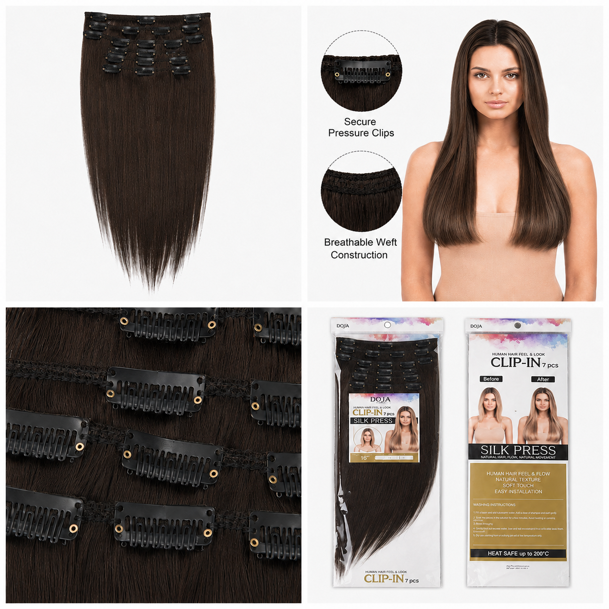 Darbro Doja Silk Press Straight Clip-In Synthetic Hair Extensions 18"