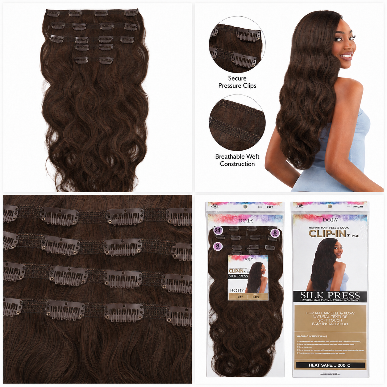 Darbro Doja Silk Press Body Wave Clip-In Synthetic Hair Extensions 24"