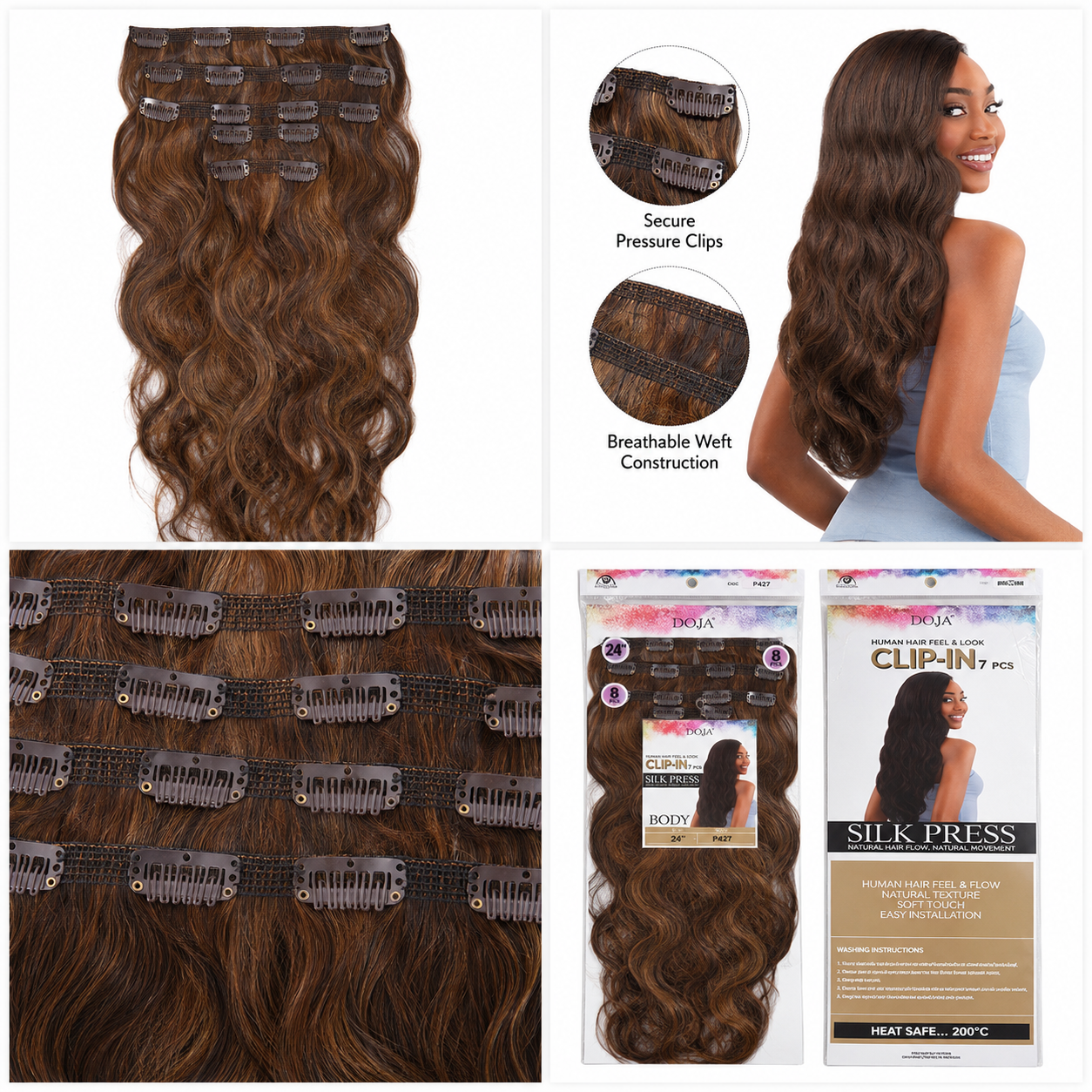 Darbro Doja Silk Press Body Wave Clip-In Synthetic Hair Extensions 24"