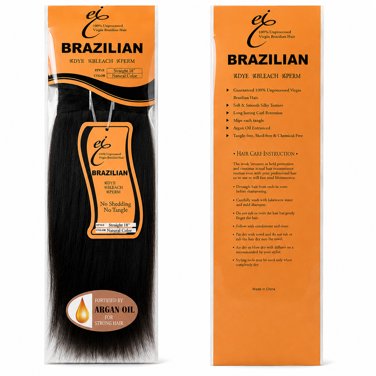 Ei Brazilian 100% Unprocessed Virgin Brazilian Human Hair Extension Straight Natural
