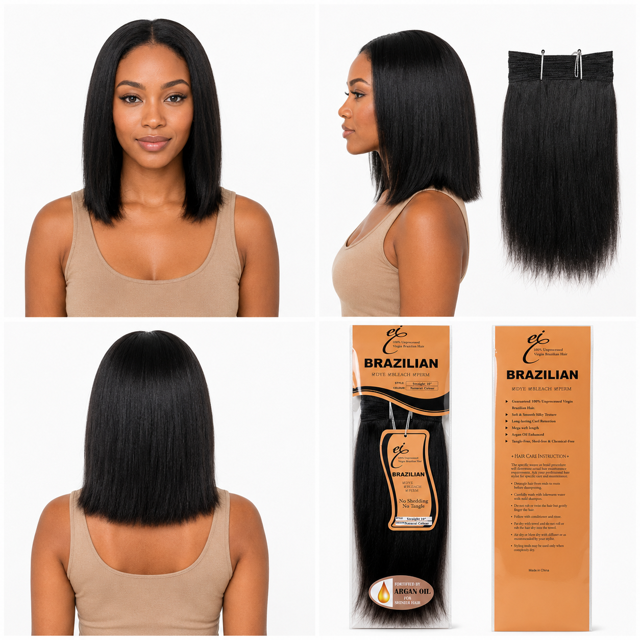 Ei Brazilian 100% Unprocessed Virgin Brazilian Human Hair Extension Straight Natural