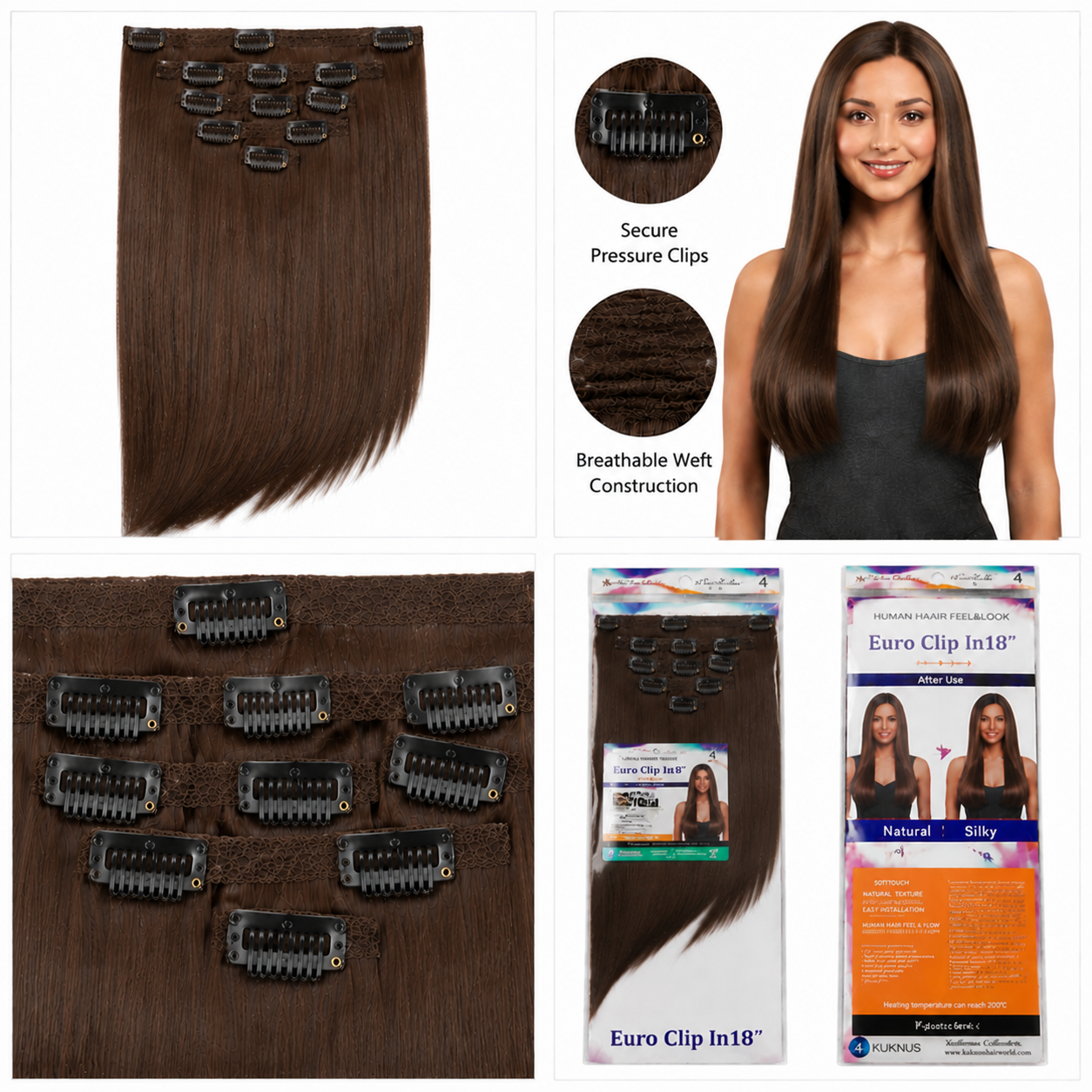 Kuknus Euro Clip-In Straight Synthetic Hair Extensions 18"