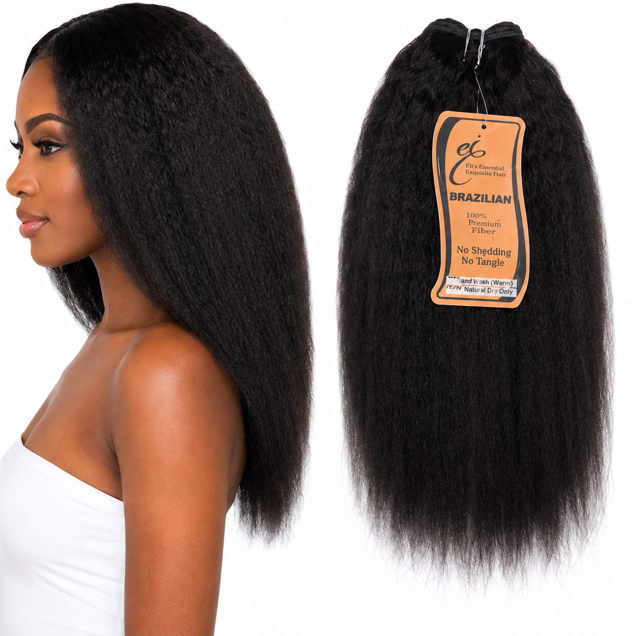 Ei Brazilian 100% Unprocessed Virgin Human Hair Style: Kinky Straight (Natural Color)