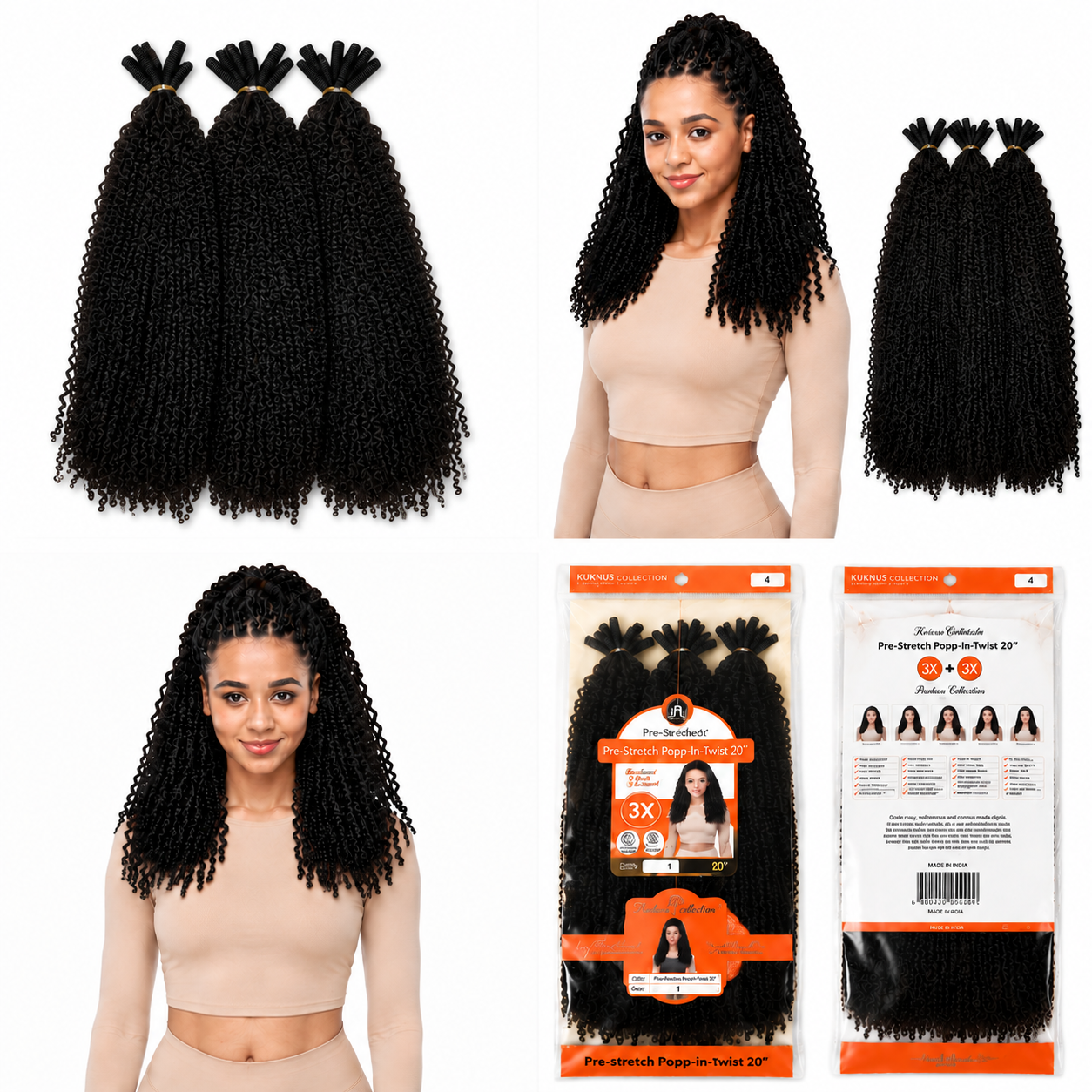 Kuknus Style Pre Streched Popp-In-Twist Bulk Synthetic Hair