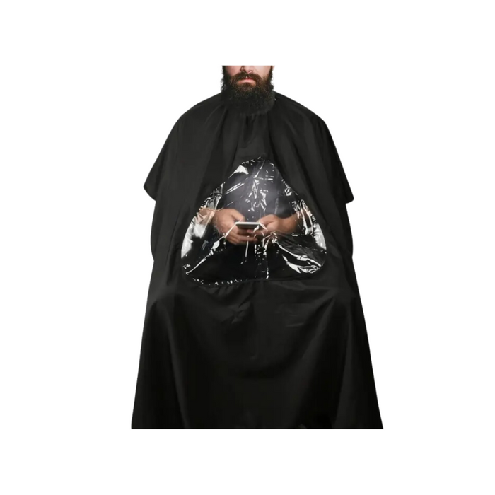 Abzehk Star Barber Cape With Window(Hooked Close)-size 130X148cm-Black